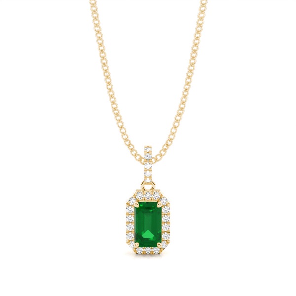 4 Prong Setting Emerald Halo Pendant