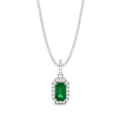 4 Prong Setting Emerald Halo Pendant