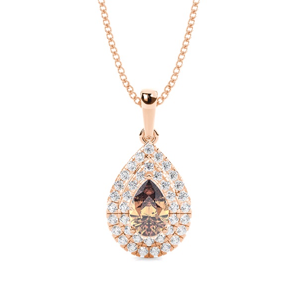 Prong Setting Pear Champagne Diamond Halo Pendent