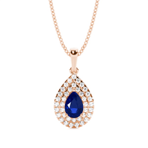 Prong Setting Pear Blue Sapphire Halo Pendent