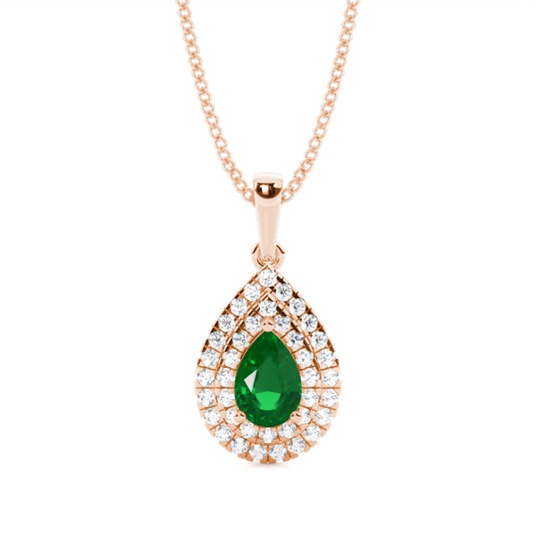 Prong Setting Pear Emerald Halo Pendent