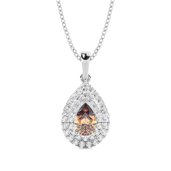 Prong Setting Pear Champagne Diamond Halo Pendent