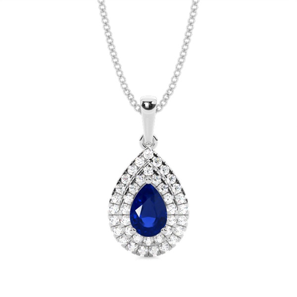 Prong Setting Pear Blue Sapphire Halo Pendent