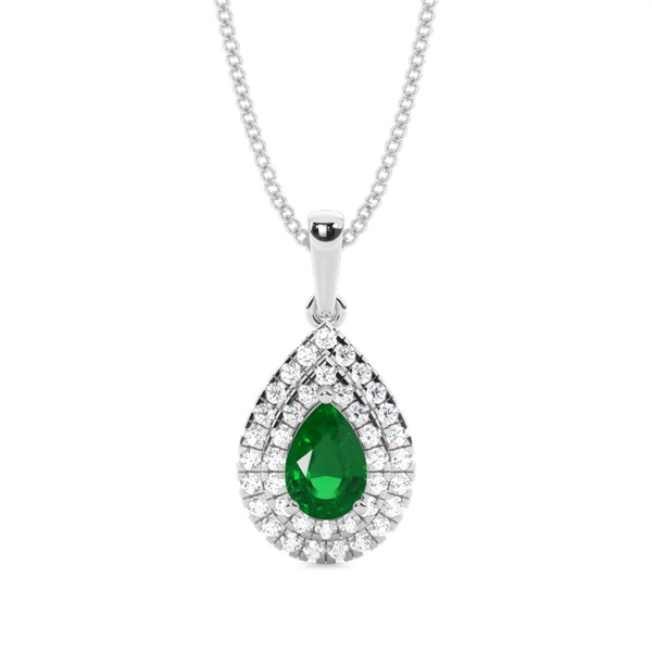 Prong Setting Pear Emerald Halo Pendent