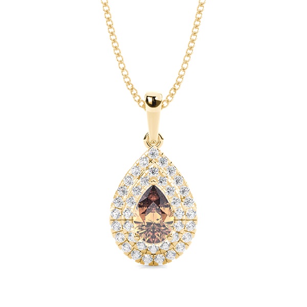 Prong Setting Pear Champagne Diamond Halo Pendent