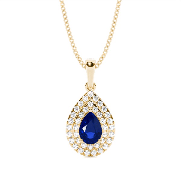 Prong Setting Pear Blue Sapphire Halo Pendent