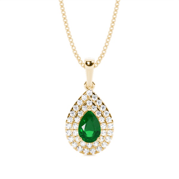 Prong Setting Pear Emerald Halo Pendent