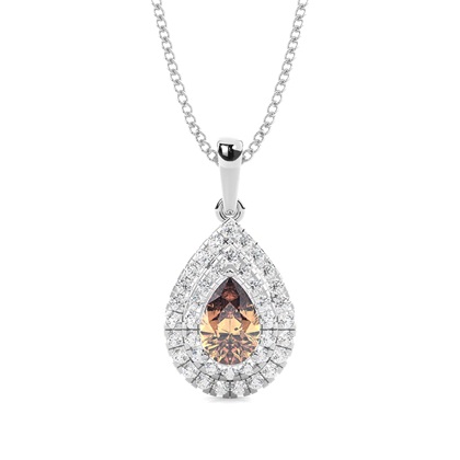Prong Setting Pear Champagne Diamond Halo Pendent