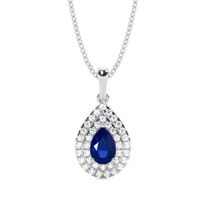 Prong Setting Pear Blue Sapphire Halo Pendent
