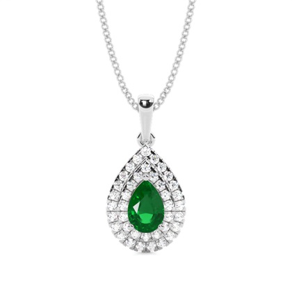 Prong Setting Pear Emerald Halo Pendent