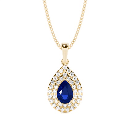 Prong Setting Pear Blue Sapphire Halo Pendent