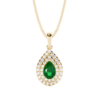 Prong Setting Pear Emerald Halo Pendent