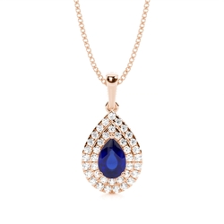 Prong Setting Pear Blue Sapphire Halo Pendent