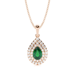 Prong Setting Pear Emerald Halo Pendent