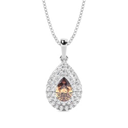 Prong Setting Pear Champagne Diamond Halo Pendent