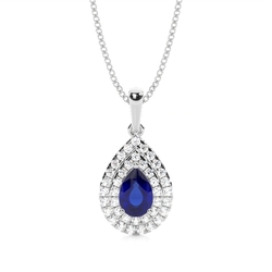 Zinkeneinstellung Birnenblauer Saphirhalo-Anhänger