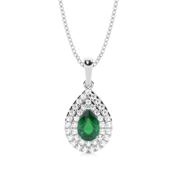 Prong Setting Pear Emerald Halo Pendent