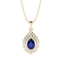 Prong Setting Pear Blue Sapphire Halo Pendent