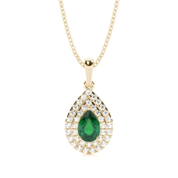 Prong Setting Pear Emerald Halo Pendent