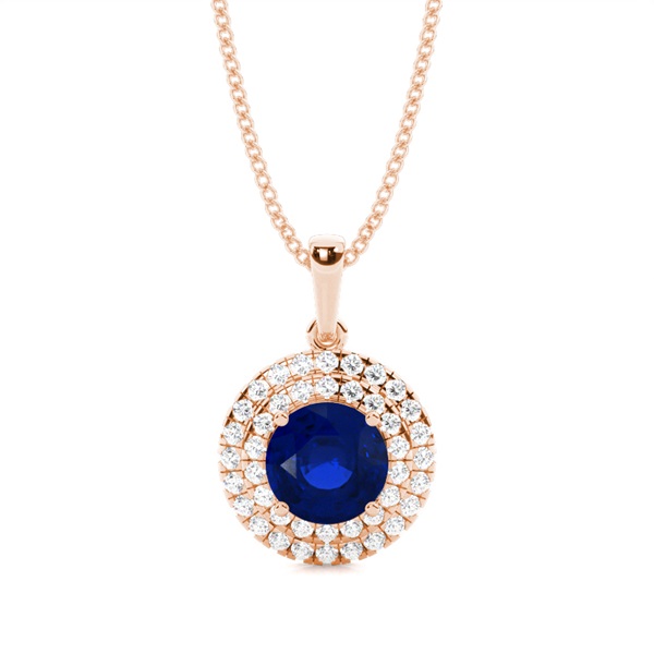 Prong Setting Round Blue Sapphire Halo Pendent