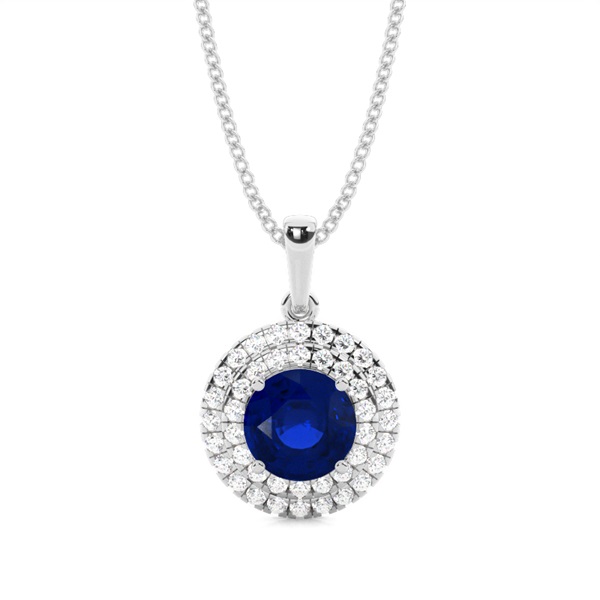 Prong Setting Round Blue Sapphire Halo Pendent