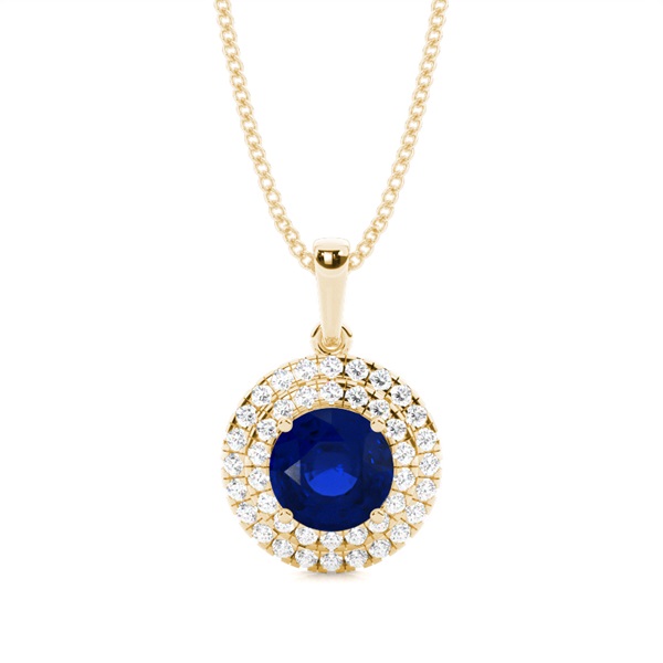 Prong Setting Round Blue Sapphire Halo Pendent