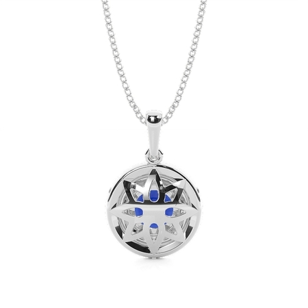 Prong Setting Round Blue Sapphire Halo Pendent