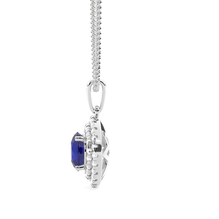 Zinkeneinstellung runder blauer Saphirhalo-Anhänger