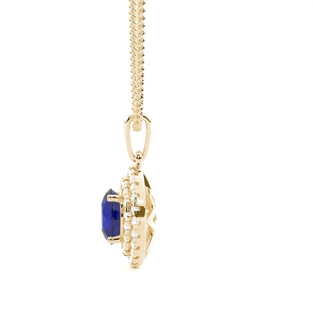 Zinkeneinstellung runder blauer Saphirhalo-Anhänger