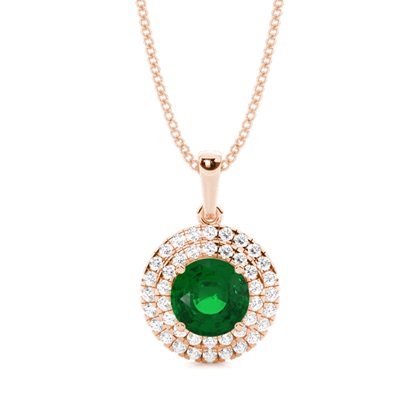 Prong Setting Round Emerald Halo Pendent