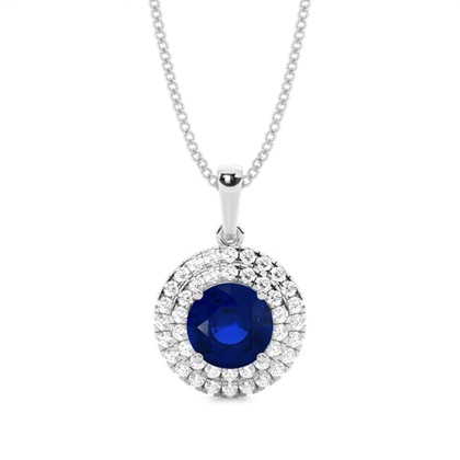 Prong Setting Round Blue Sapphire Halo Pendent