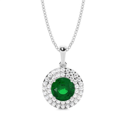 Prong Setting Round Emerald Halo Pendent