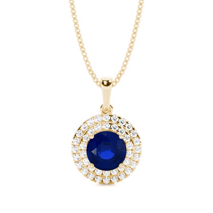 Prong Setting Round Blue Sapphire Halo Pendent