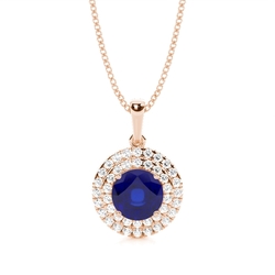 Prong Setting Round Blue Sapphire Halo Pendent