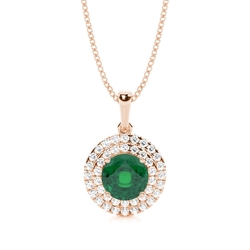 Prong Setting Round Emerald Halo Pendent