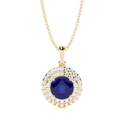Prong Setting Round Blue Sapphire Halo Pendent