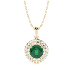 Prong Setting Round Emerald Halo Pendent