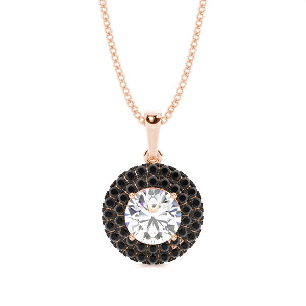 Prong Setting Round Black Diamond Halo Pendent