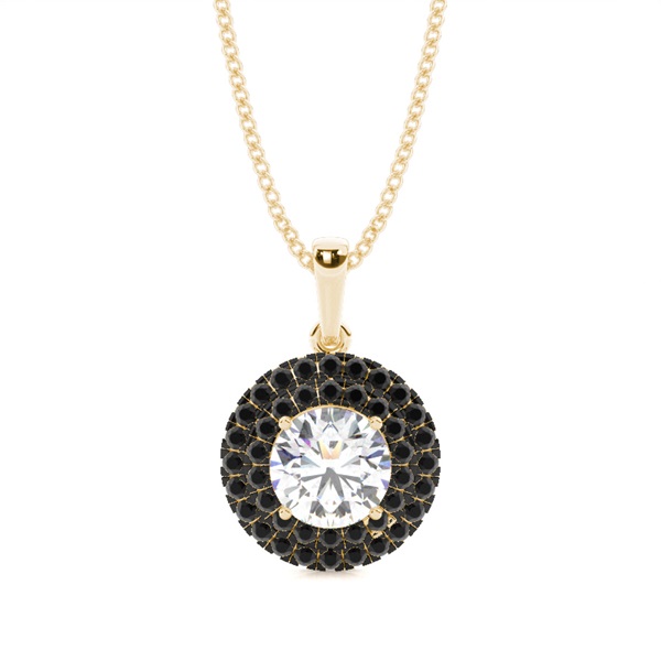 Prong Setting Round Black Diamond Halo Pendent