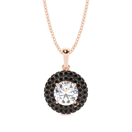 Prong Setting Round Black Diamond Halo Pendent