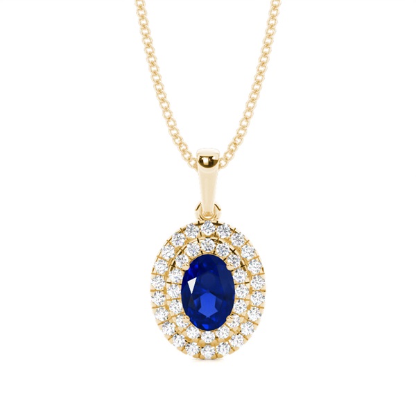 Prong Setting Oval Blue Sapphire Halo Pendent