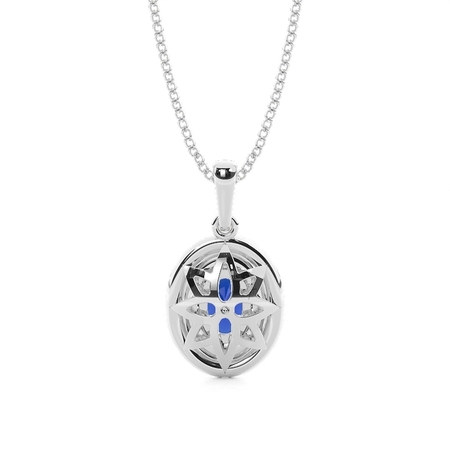Zinkeneinstellung Oval Blue Sapphire Halo Pendent