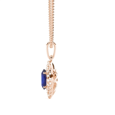 Zinkeneinstellung Oval Blue Sapphire Halo Pendent