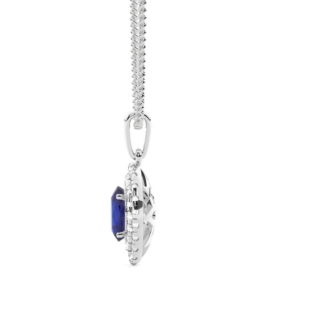 Zinkeneinstellung Oval Blue Sapphire Halo Pendent