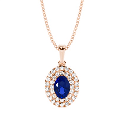 Prong Setting Oval Blue Sapphire Halo Pendent