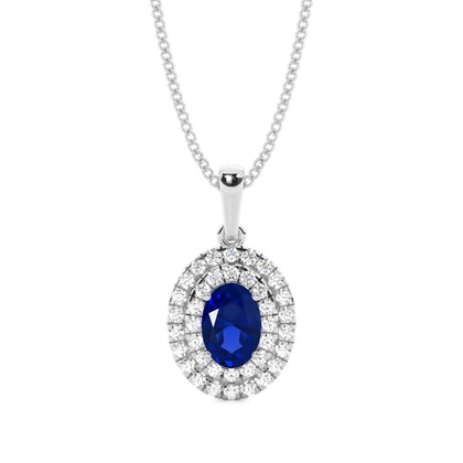 Prong Setting Oval Blue Sapphire Halo Pendent