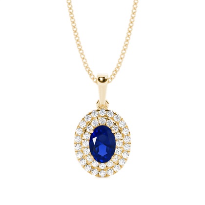 Prong Setting Oval Blue Sapphire Halo Pendent