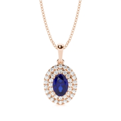 Prong Setting Oval Blue Sapphire Halo Pendent