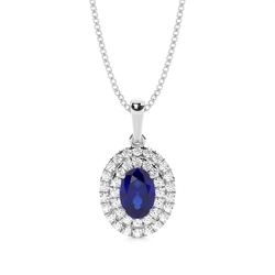 Zinkeneinstellung Oval Blue Sapphire Halo Pendent