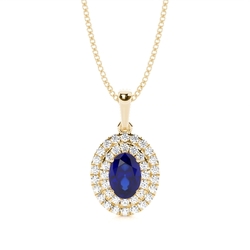 Prong Setting Oval Blue Sapphire Halo Pendent